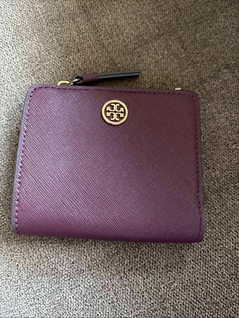 Tory Burch Robinson Snap Mini French Wallet PORT Red Leather AUTHENTIC Used 1x